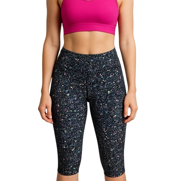 Victorias Secret VSX Medium Knockout Bike Shorts Black Neon Paint Splatter Gym - Picture 1 of 7